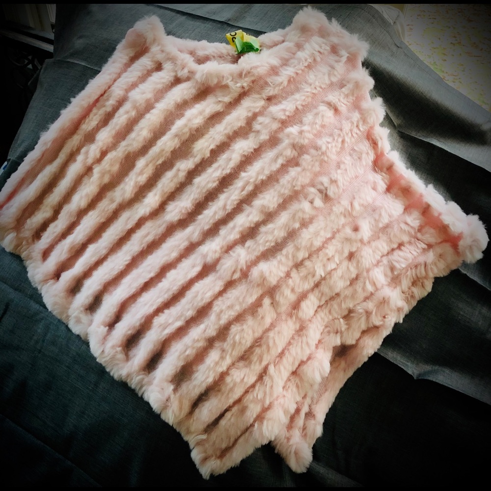 Lillie Ruben Pink Rabbit Fur Poncho